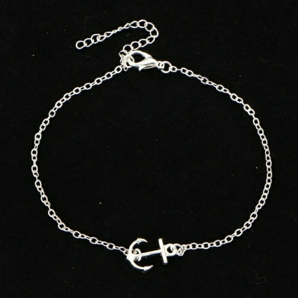 Silver Single chain Anchor Anklet - Picture 2 of 3